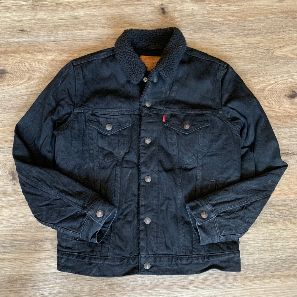 Levi's Premium Sherpa Trucker Jacket - Mens Small Black - Denim Coat